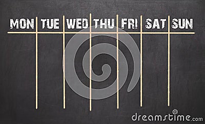 Weekly Calendar on chalkboard background Stock Photo