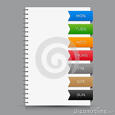 Weekly calendar with colorful ribbons Vector Illustration