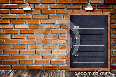 Weekly chalkboard calendar, blackboard sign menu for office restaurant bar home decorative. Stock Photo