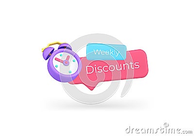 Weekly discount alert promo quick tips shopping special offer announce 3d icon realistic vector Vector Illustration