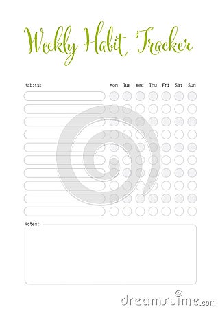 Weekly habit tracker template Vector Illustration