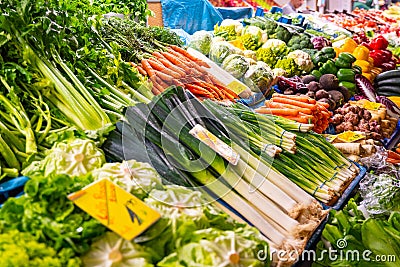 A weekly market vegetables, fresh leek Stock Photo