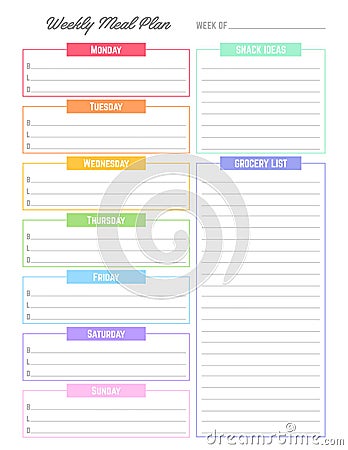 Weekly meal plan, week food planner Stock Photo
