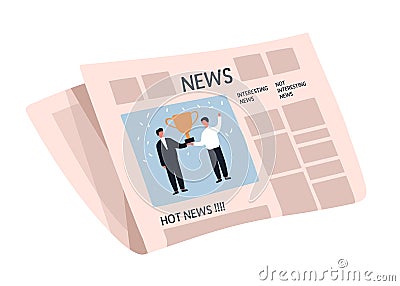 Weekly or daily newspaper with articles. News sheet with picture and text. Folded tabloid isolated on white background Vector Illustration