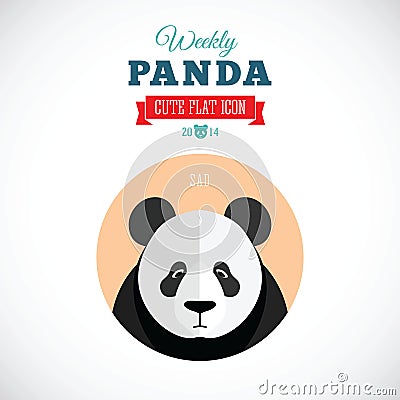 Weekly Panda Cute Flat Animal Icon - Sad Vector Illustration