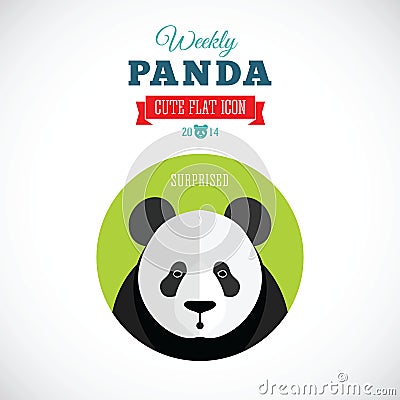 Weekly Panda Cute Flat Animal Icon - Surprised Vector Illustration