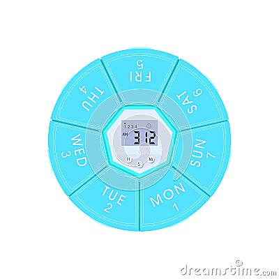 Weekly Pill Box Case Timer Alarm Clock Reminder Medicine Storage Vector Illustration