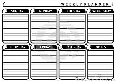 Weekly planner blank Schedule routine Vector Illustration