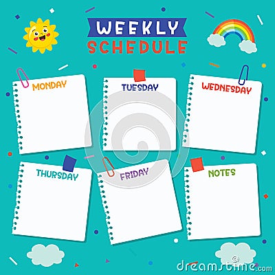 Daily And Weekly Planner For Children Vector Illustration