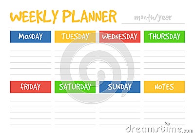 Weekly planner design template vector isolated, schedule Stock Photo