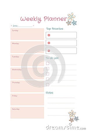 Weekly planner digital printable blank template insert Stock Photo