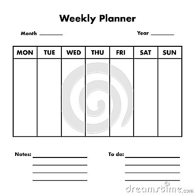 Weekly planner list Cartoon Illustration