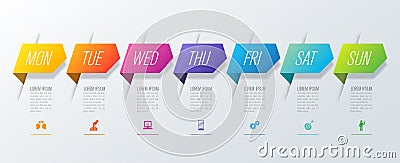 Weekly planner Monday - Sunday Infographics design vector and business icons with 7 options. Vector Illustration