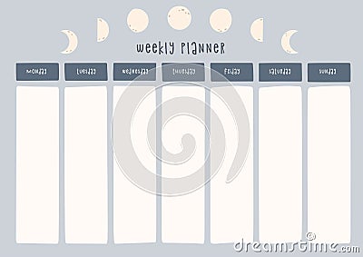 Weekly planner with moon phases Vector Illustration