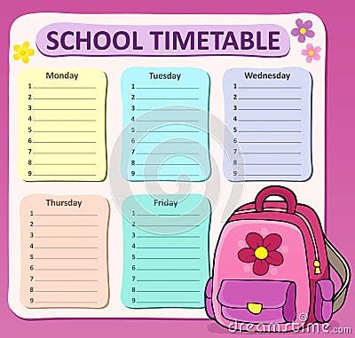 Weekly school timetable composition 8 Vector Illustration