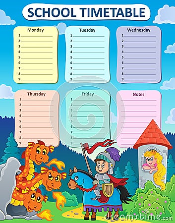 Weekly school timetable thematics 9 Vector Illustration