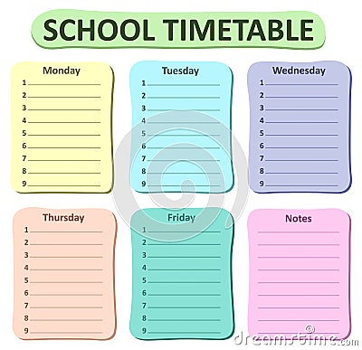 Weekly school timetable theme 1 Vector Illustration