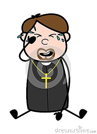 Weeping - Cartoon Priest Religious Vector Illustration Stock Photo