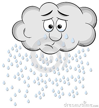 Weeping cartoon raincloud isolated on white Vector Illustration