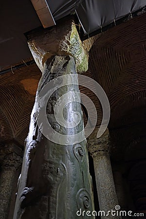 Weeping column in the Cistern in Istanbul Editorial Stock Photo