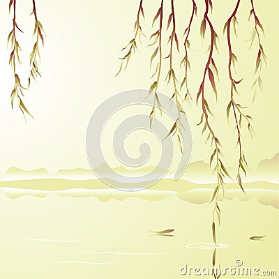 Weeping willow above the water Vector Illustration