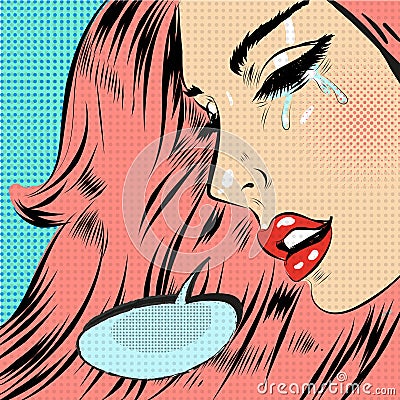 Weeping woman emotions grief pop art retro comic style Stock Photo