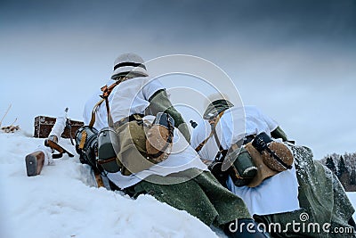 Wehrmacht machine-gun crew. Stock Photo