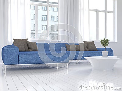 Zeitgenössisches graues, blaues und weißes wohnzimmer stock ... Wohnzimmer blaue couch