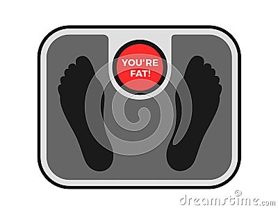 Weighing machine is doing offensive body shaming assault - fat and overweight person is accused of obesity Vector Illustration