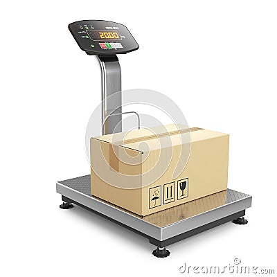 Weighing of postal parcel on scales 3d Stock Photo