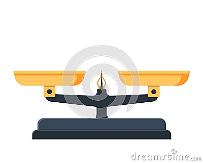 Weighing scale with golden pans Vector Illustration