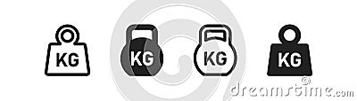 Weight icon set. Kg bell logo. Kettlebell, heavy sign. Iron dumbbell sumbol in vector flat Vector Illustration