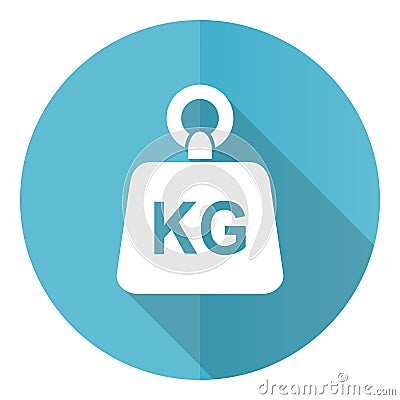 Weight, kg, kilogram blue round flat design vector icon isolated on white background Vector Illustration