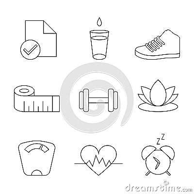 Weight Loss, Diet, Fitness Organizer Tracking Isolated Symbols, Vector Line Icon set Vector Illustration