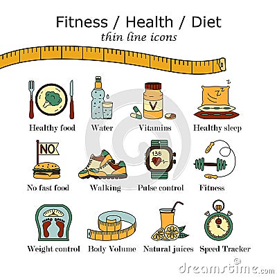 Weight Loss, Diet icons set. Vector Illustration