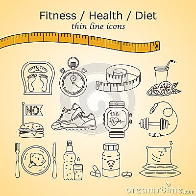 Weight Loss, Diet icons set. Vector Illustration