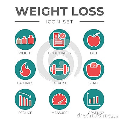 Weight Loss Round Circle Color Icon Set Vector Illustration
