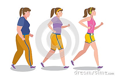 Weight loss stages on white. Vector Illustration