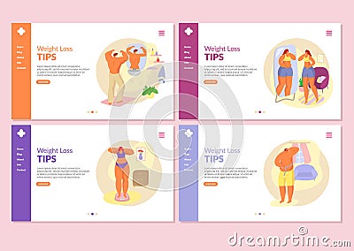 Weight loss vector illustration, grow thin tips website internet page set. Vector Illustration