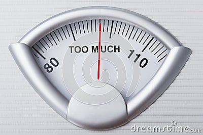 Weight scale indicating too much Stock Photo