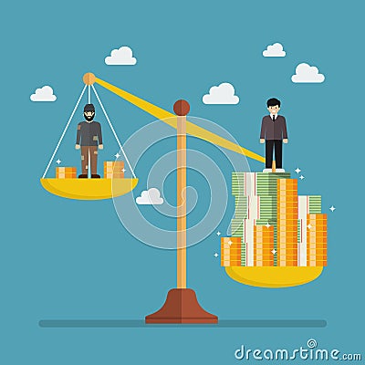 Weight scale between rich man and poor man Vector Illustration