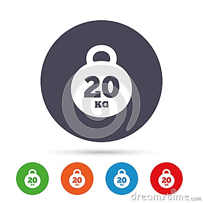 Weight sign icon. 20 kilogram kg. Sport symbol. Vector Illustration
