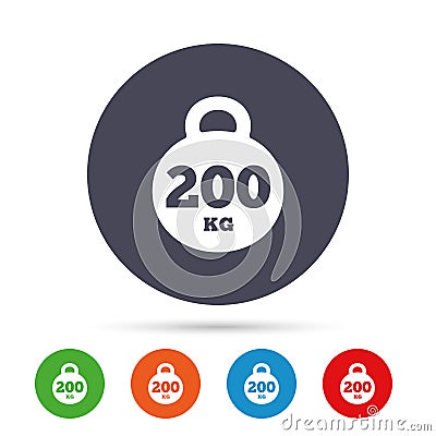 Weight sign icon. 200 kilogram. Sport symbol. Vector Illustration