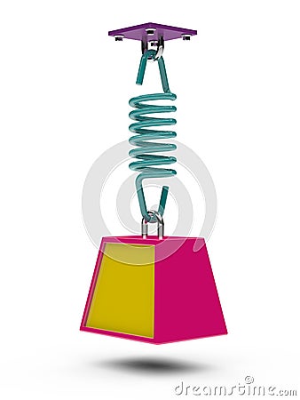 Weight suspended on tension spring. 3D rendering Stock Photo