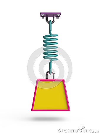 Weight suspended on tension spring. 3D rendering Stock Photo