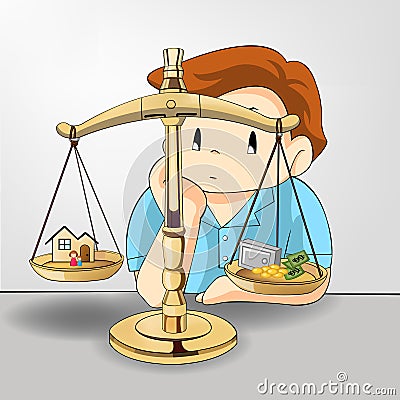 Weight between work-money and your family relation Vector Illustration