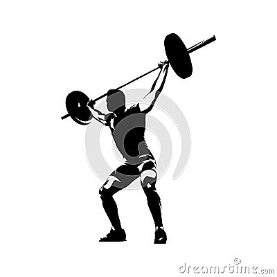 Weightlifter lifts big barbell, abstract isolated vector silhouette. Ink drawing. Fitness Vector Illustration