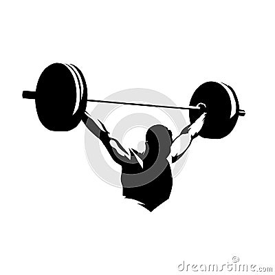 Weightlifter lifts big barbell, isolated vector silhouette, ink drawing Vector Illustration