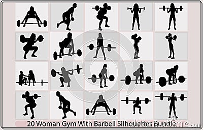 Weightlifter lifts big barbell,Squats with weight. Woman lifts big barbell,Fitness Club emblem. Training Woman with barbell Vector Illustration