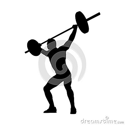 Weightlifting. Weight lifter lifts big barbell, isolated vector silhouette Vector Illustration